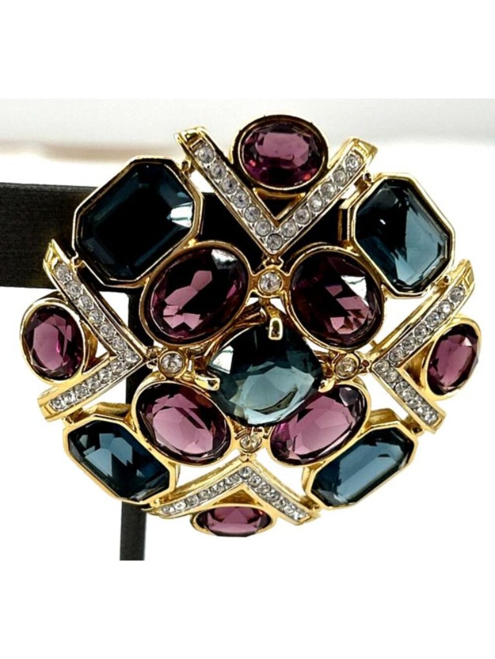 Swarovski Crystal Brooch Multicolored Cushion Cut Baguette Pave 2.5"